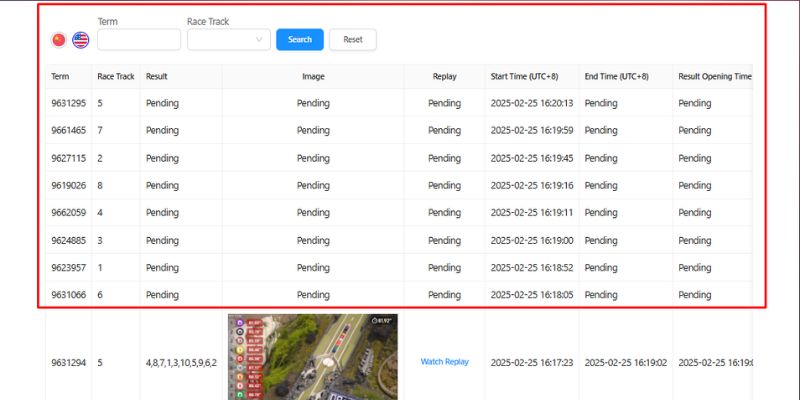 An image of The main table of the result page
