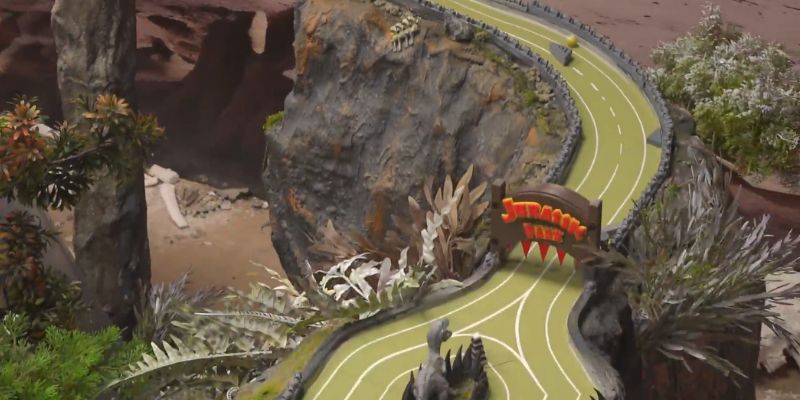 An image of Sawblade gate and divided road layout